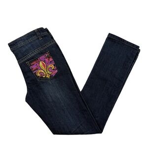 Dereon Beyonce Y2K Fleur De Lis Embroidered Slim Straight Jeans Size 12  28 X 28